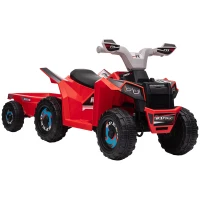 HOMCOM Elektrische Kinderquad met Aanhanger, 2,5 km/u, 50 Minuten Rijtijd, voor 1,5 tot 3 Jaar, tot 25 kg, Rood(m-10)