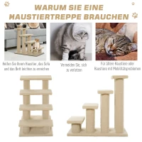 PawHut dierentrap, kattentrap, hondentrap, trap voor katten en honden, 4 treden, beige, 63,5 x 43 x 60 cm(m-5)
