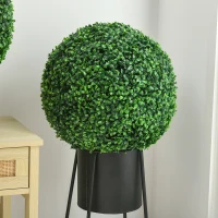 HOMCOM Set di 2 Piante Finte Sfera di Bosso Ø40cm, Decorazione per Interno ed Esterno, Verde(m-7)