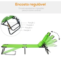 Outsunny Espreguiçadeira Dobrável com Encosto Ajustável em 4 Posições Espreguiçadeira de Jardim com Almofada Estrutura de Aço Tecido Oxford para Acampamento Praia Terraço 190x56x28cm Verde(m-4)