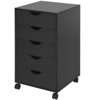 HOMCOM 5 Drawer Mobile Filing Cabinet, Vertical File Cabinet, Modern Rolling Office Storage Organizer Cupboard, Black(m-11)