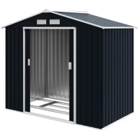 Outsunny Abrigo de Jardim 213x130x185cm Abrigo de Jardim Metálico de Exterior com 2 Portas Deslizantes e 4 Janelas Cinza Escuro(m-12)