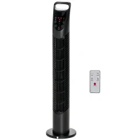 HOMCOM Torenventilator, 3 modi, stille werking, timer, afstandsbediening, 18x78,5cm, Zwart(m-1)