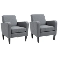 HOMCOM 2 Pieces Modern Armchairs with Rubber Wood Legs, Upholstered Accent Chairs, Single Sofa for Living Room, Bedroom, Grey(m-11)