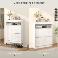 HOMCOM 16 Shoe Pair Storage Cabinet, with Flip Doors - High Gloss White(m-4)