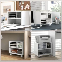 HOMCOM Mobile Porta Stampante a 2 Livelli con 3 Scomparti e Ruote per Ufficio e Studio, 40x30x36cm, Bianco(m-6)
