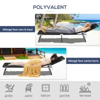 HOMCOM Transat de Jardin Chaise Longue Pliante Bain de Soleil pour Lecture Noir(m-5)