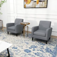 HOMCOM 2 Pieces Modern Armchairs with Rubber Wood Legs, Upholstered Accent Chairs, Single Sofa for Living Room, Bedroom, Grey(m-10)