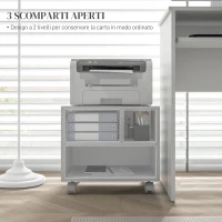 HOMCOM Mobile Porta Stampante a 2 Livelli con 3 Scomparti e Ruote per Ufficio e Studio, 40x30x36cm, Bianco(m-4)