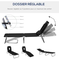 HOMCOM Transat de Jardin Chaise Longue Pliante Bain de Soleil pour Lecture Noir(m-4)