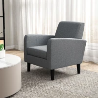 HOMCOM 2 Pieces Modern Armchairs with Rubber Wood Legs, Upholstered Accent Chairs, Single Sofa for Living Room, Bedroom, Grey(m-9)