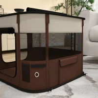 PawHut Foldable Dog Pen with Storage Bag for Indoor/Outdoor Use, Portable Pet playpen, with Ground Stakes - Brown(m-9)