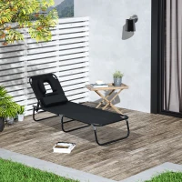 HOMCOM Transat de Jardin Chaise Longue Pliante Bain de Soleil pour Lecture Noir(m-2)