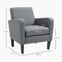 HOMCOM 2 Pieces Modern Armchairs with Rubber Wood Legs, Upholstered Accent Chairs, Single Sofa for Living Room, Bedroom, Grey(m-3)