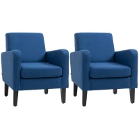 HOMCOM 2 Pieces Modern Armchairs with Rubber Wood Legs, Upholstered Accent Chairs, Single Sofa for Living Room, Bedroom, Blue(m-11)