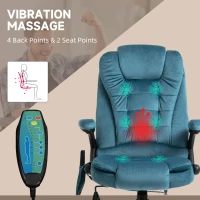 Vinsetto Massage Recliner Chair Heated Office Chair with Six Massage Points Velvet-Feel Fabric 360° Swivel Wheels Blue(m-4)