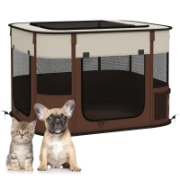 PawHut Foldable Dog Pen with Storage Bag for Indoor/Outdoor Use, Portable Pet playpen, with Ground Stakes - Brown(m-11)