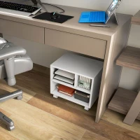 HOMCOM Mobile Porta Stampante a 2 Livelli con 3 Scomparti e Ruote per Ufficio e Studio, 40x30x36cm, Bianco(m-7)