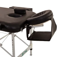 Portable Aluminium Massage Table, 3-Section Foldable Couch Bed with Adjustable Headrest, Arm Support, and Carrying Bag, Black(m-6)