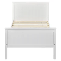 Wood Bed Frame with Headboard and Footboard, Single Bed for Kids or Guest Room, Bedroom Furniture, 199x96x82 cm, White(m-5)