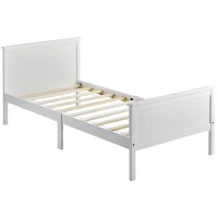 Wood Bed Frame with Headboard and Footboard, Single Bed for Kids or Guest Room, Bedroom Furniture, 199x96x82 cm, White(m-2)