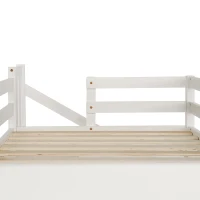 Children's Cabin Bunk Bed with Stairs, Solid Pine Wood Twin Sleeper with Storage and Underbed Drawers for Kids Boys Girls, 235x97x217 cm, White(m-10)