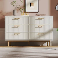 Modern Sideboard Cabinet for Living Room, 6-Drawer Chest with Metal Base and Decorative Handles, 120x40x75.5 cm, White(m-6)