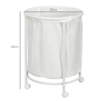 HOMCOM 100L Steel Frame Laundry Bin, with Wheels - White(m-3)