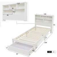 3ft Single Bed with Drawers, Modern Style Pinwood Structure, Balance Aesthetic and Practicality - White(m-3)