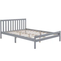 Solid Wooden Double Bed Frame, 4ft6 with Headboard and Footboard, Bedroom Furniture, No Box Spring Required, 196x140x77 cm, Grey(m-2)