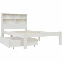 3ft Single Bed with Drawers, Modern Style Pinwood Structure, Balance Aesthetic and Practicality - White(m-2)