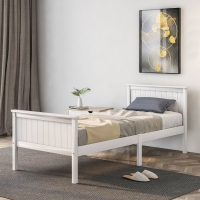 Wood Bed Frame with Headboard and Footboard, White