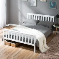 Double Wooden Bed Frame 4ft6, Pine Wood with Eco-Friendly Finish, No Box Spring Required, Bedroom Furniture, 198x141x82 cm, White(m-1)