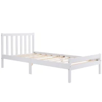 Solid Wooden Single Bed Frame 3ft with Headboard and Footboard, No Box Spring Required, Easy Assembly, 196x94x77 cm, White(m-2)