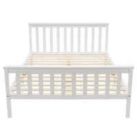 Double Wooden Bed Frame 4ft6, Pine Wood with Eco-Friendly Finish, No Box Spring Required, Bedroom Furniture, 198x141x82 cm, White(m-2)