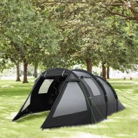 Outsunny 3-4 Man Tunnel Tent, Two Room Camping Tent with Windows and Covers, Portable Carry Bag, for Fishing, Hiking, Sports, Festival - Black(m-2)