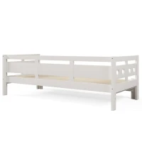 Heart-Shaped Wooden Daybed Frame with Pull-Out Trundle, 3FT Single Sofa Bed for Children Adults, Guest bed for Living Room, 196x98-187x66 cm, White(m-8)