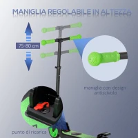 HOMCOM Monopattino Elettrico Pieghevole per Bambini 6+ Anni ad Altezza Regolabile, 71x36.5x75-80 cm, Nero e Verde(m-7)