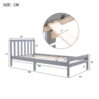 3ft Single Bed Frame with Headboard, Footboard, Wood Slat Support, Easy Assembly, Daybed for Teenagers, Adults, 196x94x77 cm, Grey(m-3)