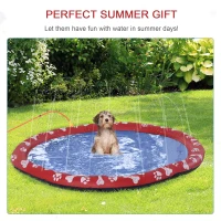 PawHut 150cm Splash Pad Sprinkler for Pets Dog Bath Pool Water Game Mat Toy Non-slip Outdoor Backyard Red(m-7)
