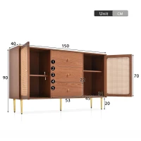 Modern Sideboard Cabinet with Adjustable Shelf, 2 Doors and 3 Storage Drawers, Freestanding Chest of Drawers for Bedroom, Living Room, Walnut(m-3)