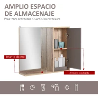 HOMCOM Conjunto de 1 Mueble para Debajo del Lavabo 1 Armario de Baño con Espejo y 1 Columna de Baño Roble y Gris(m-6)