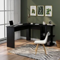 L-Shaped Corner Computer Desk with Storage Shelves, Large Home Office Gaming Desk, Easy Assembly, 140x140x75 cm, Black(m-5)