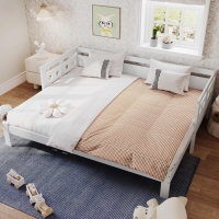 Heart-Shaped Wooden Daybed Frame with Pull-Out Trundle, 3FT Single Sofa Bed for Children Adults, Guest bed for Living Room, 196x98-187x66 cm, White