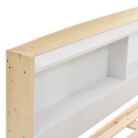 Wooden Double Bed Frame with Storage Headboard, Durable Construction, Ideal for Any Room, Suitable for Adults Kids, 4FT 6 Size, 135x190 cm, White(m-10)