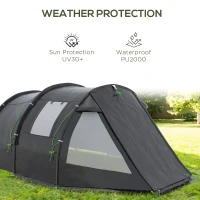 Outsunny 3-4 Man Tunnel Tent, Two Room Camping Tent with Windows and Covers, Portable Carry Bag, for Fishing, Hiking, Sports, Festival - Black(m-5)
