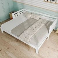 Heart-Shaped Wooden Daybed Frame with Pull-Out Trundle, 3FT Single Sofa Bed for Children Adults, Guest bed for Living Room, 196x98-187x66 cm, White(m-5)