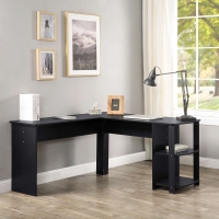 L-Shaped Corner Computer Desk with Storage Shelves, Black