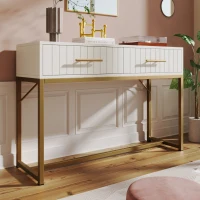 Modern Dressing Table with 2 Drawers, Highboard Bedroom Chest, Particle Board and Metal Construction - 75x100x45 cm, White(m-6)
