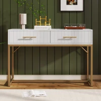 Modern Dressing Table with 2 Drawers, Highboard Bedroom Chest, Particle Board and Metal Construction - 75x100x45 cm, White(m-1)